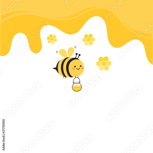 Cartoon bee with honey drip syrup on white background vector illustration.