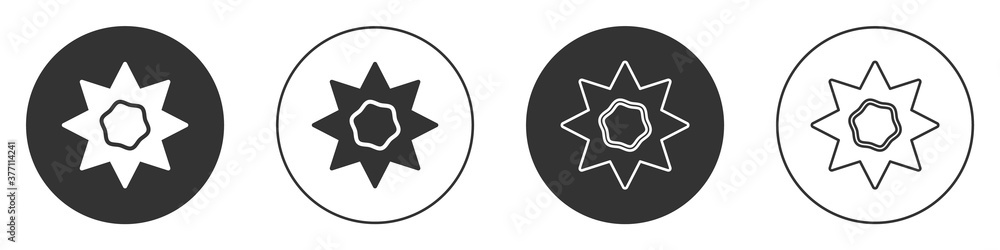 Black Sun icon isolated on white background. Summer symbol. Good sunny day. Circle button. Vector. Black Sun icon isolated on white background. Summer symbol. Good sunny day. Circle button. Vector.