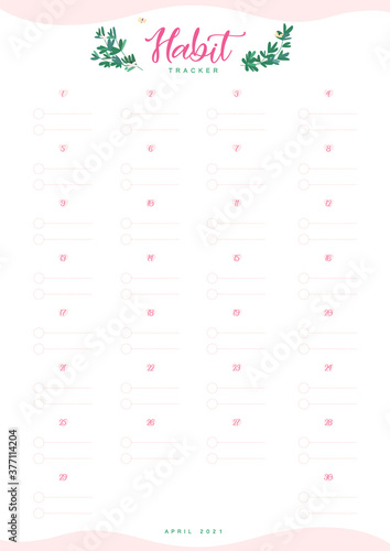 Monthly habit track creative planner page design. School organisation. Daily routine list. Month plan. Tasks bullet journal color sheet. Printable diary layout. Notebook vector template