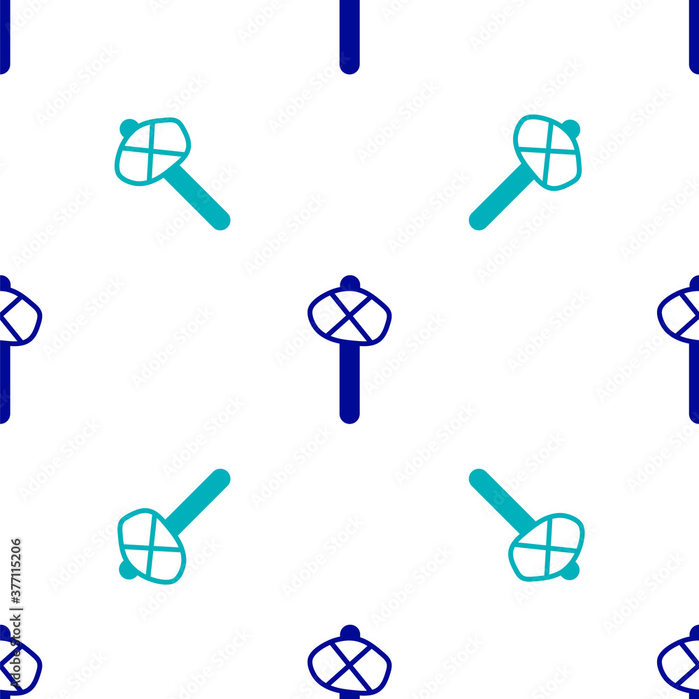 Blue Stone age hammer icon isolated seamless pattern on white background. Vector. Blue Stone age hammer icon isolated seamless pattern on white background. Vector.