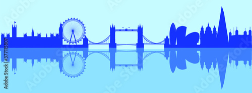 vector london skyline in blue