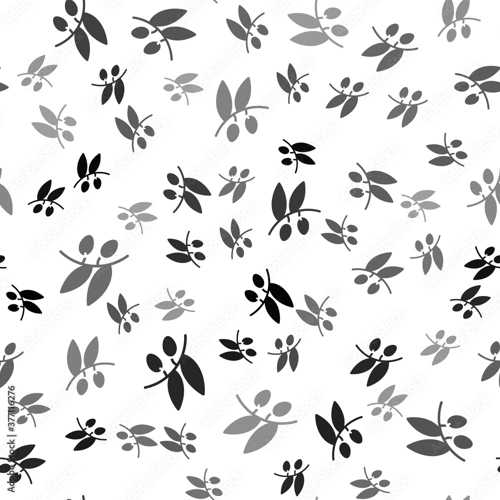Black Olives branch icon isolated seamless pattern on white background. Vector.