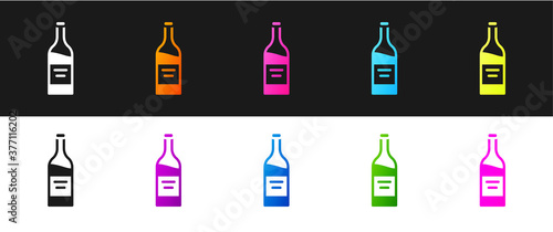 Set Bottle of wine icon isolated on black and white background. Vector.