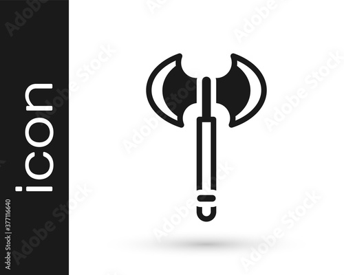 Black Medieval axe icon isolated on white background. Battle axe, executioner axe. Medieval weapon. Vector.
