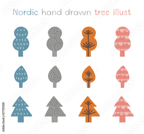 北欧風の手描きの木のイラスト素材
