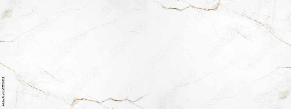 Marbled background banner panorama - High resolution white brown beige Carrara marble stone texture - obrazy, fototapety, plakaty 
