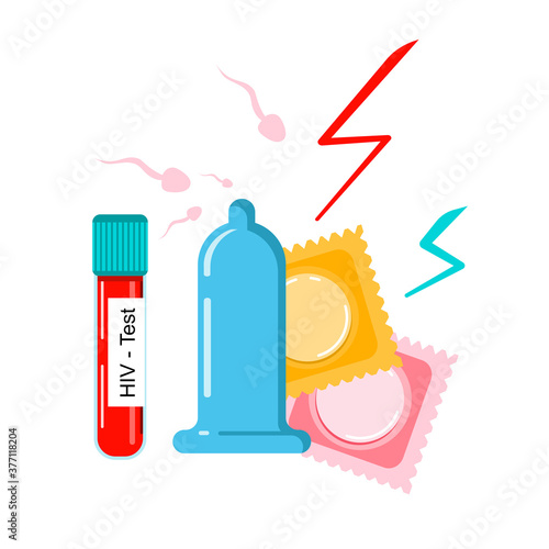 Condoms are attacked by sperms,flashes lighting around.HIV test proof.Prevention AIDS,many venereal diseases and birth controlling.Safe sex concept.World сontraception Day.Online medical consultation