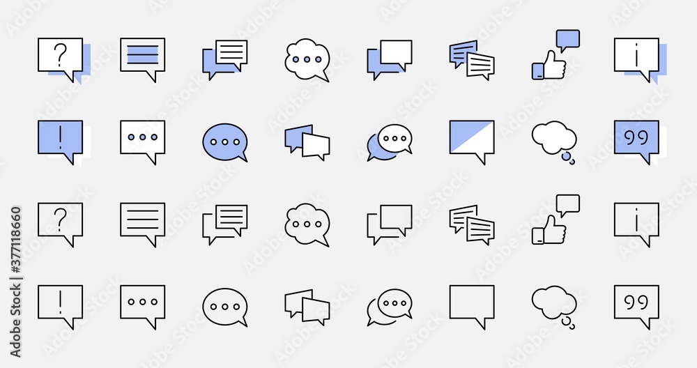 Set of Speech Bubble chat vector lines of icons. Editable Stroke. 32x32 pixels. Set of Speech Bubble chat vector lines of icons. Editable Stroke. 32x32 pixels.