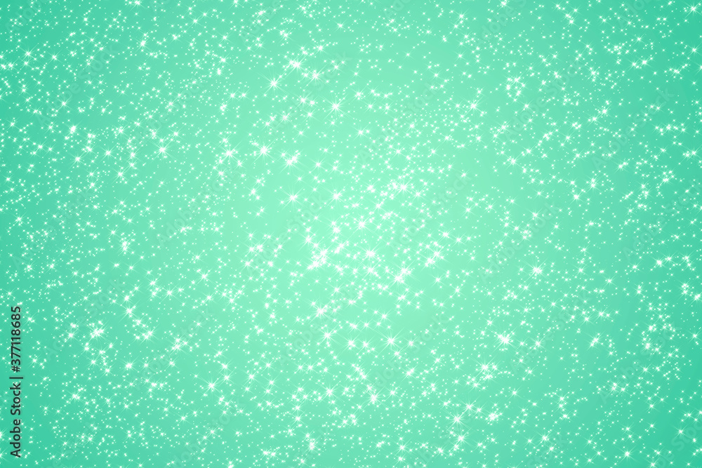 green festive bright shining background with many small stars scattered chaotically. Luxurious universal background for the design of congratulations, banners, cards, invitations.