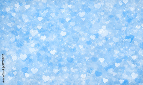 Bright festive blue shiny abstract background with many hearts and shining stars. Background for birthday, Valentine's Day, Christmas, Mother's Day.