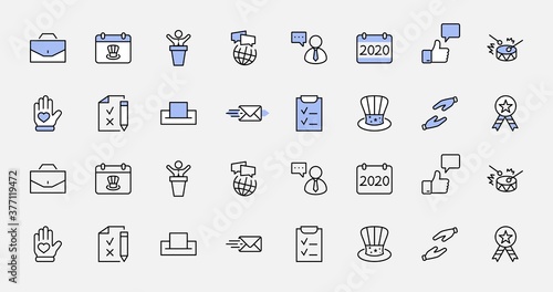 International Presidents Day Set Line Vector Icons. Contains such Icons as Hat, President, Voting, USA, Flag, Elections, Government, Ballot, Box, Check, Politics and more Editable Stroke 32x32 Pixels