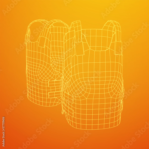 Police flak jacket or bulletproof vest. Bullet proof concept. Wireframe low poly mesh vector illustration.