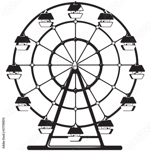Classic ferris wheel in monochrome style. Carousel of amusement park.