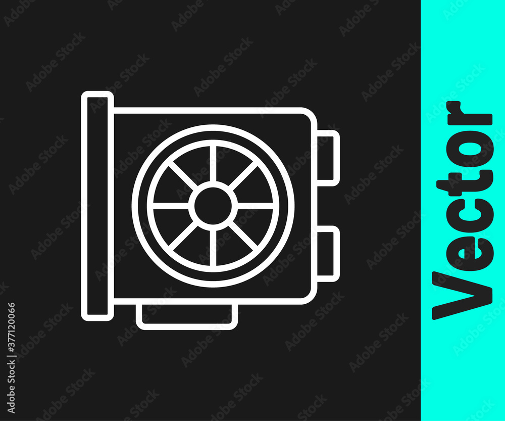 White line Video graphic card icon isolated on black background. Vector.