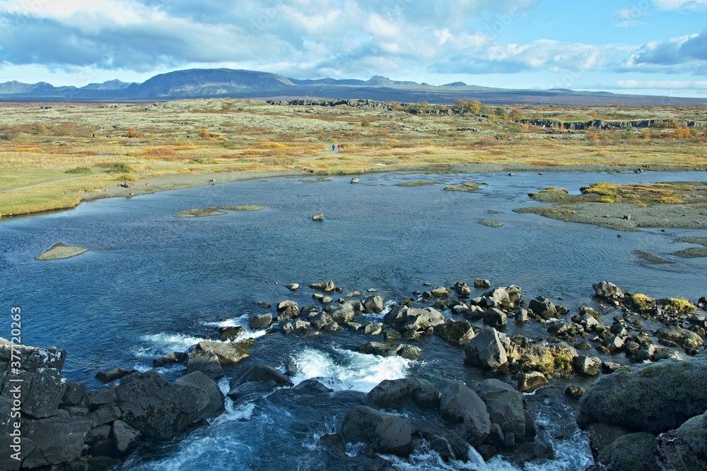 Iceland-view of river Öxará in Thingvellir National Park