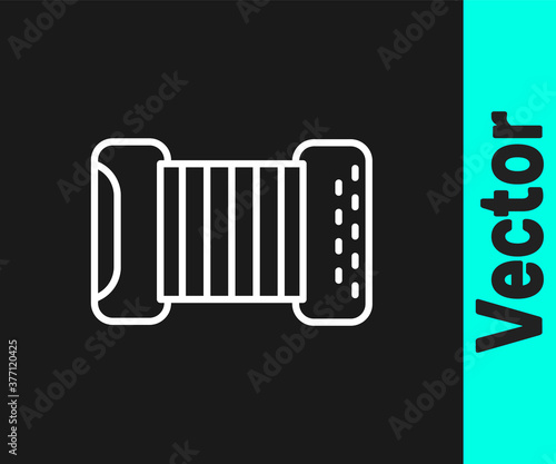 White line Musical instrument accordion icon isolated on black background. Classical bayan, harmonic. Vector.