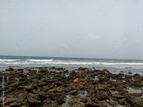 Photography Waves on a rocky seashore