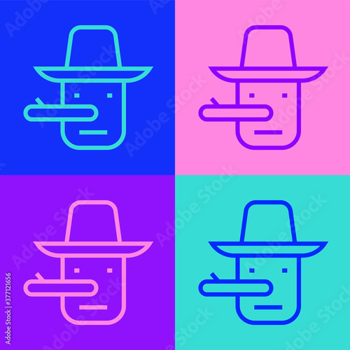 Pop art line Pinocchio icon isolated on color background. Vector.