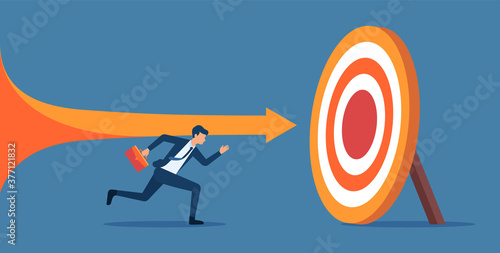 flat vector illustration businessman speed running to target success concept