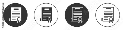 Black Declaration of independence icon isolated on white background. Circle button. Vector Illustration.