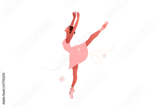 Beautiful ballerina flat vector set illustration. Beauty of classic ballet. Young graceful woman ballet dancer wearing tutu. Pointe shoes, pastel colors.