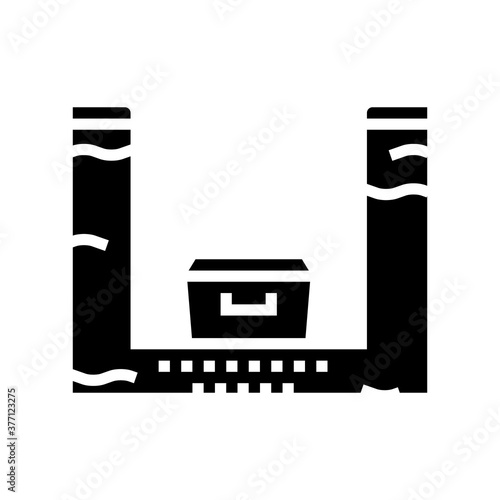 coffin in burial pit glyph icon vector. coffin in burial pit sign. isolated contour symbol black illustration