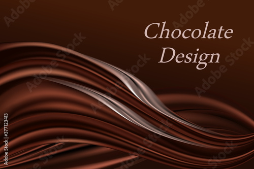 Chocolate swirl wavy background, dark brown color flowing waves with smooth silk texture. Abstract design for poster or banner decoration. Vector illustration