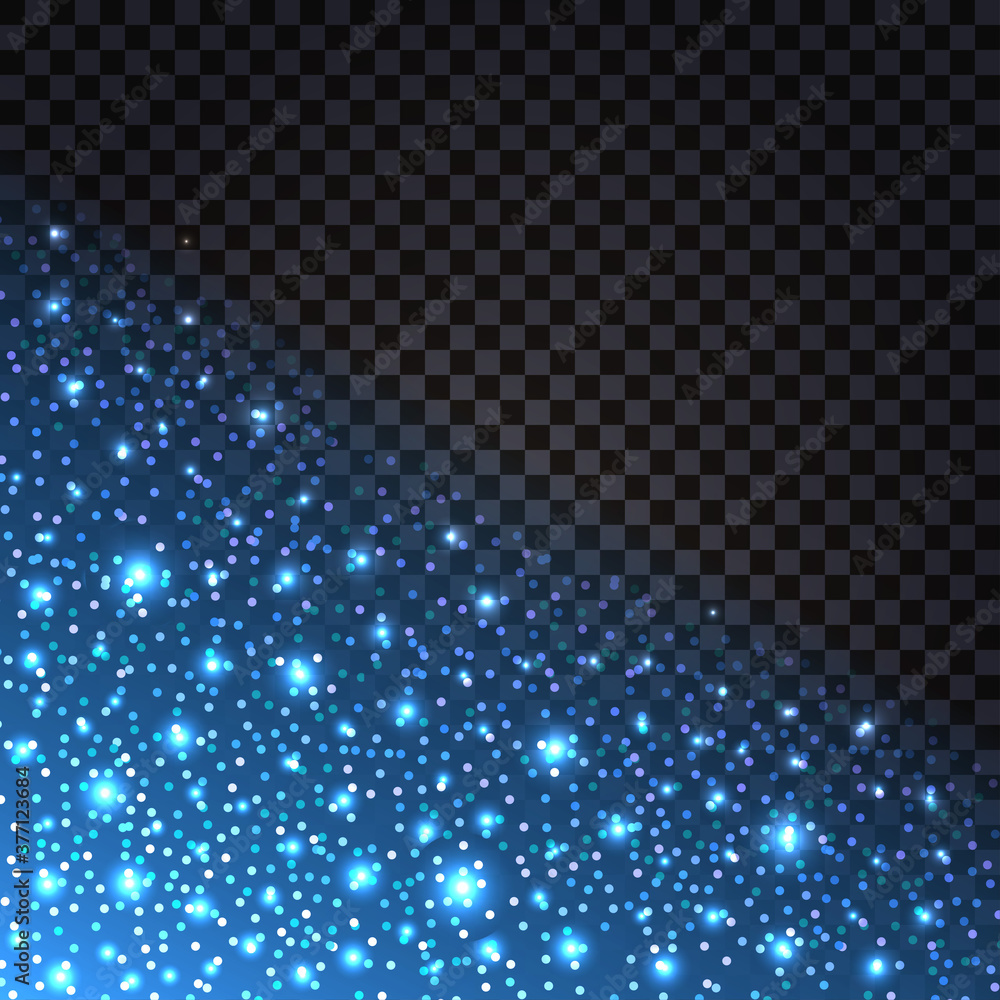 Blue glitter sparkles and glowing luminous stardust on dark background. Flying shiny Christmas parks with shimmer light effect, luxury decorative backdrop. Vector illustration Blue glitter sparkles and glowing luminous stardust on dark background. Flying shiny Christmas parks with shimmer light effect, luxury decorative backdrop. Vector illustration
