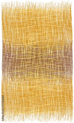 Rectangular grunge striped woven rustic rug, mat, carpet, plaid  with fringe in orange, brown, yellow  colors isolated on white