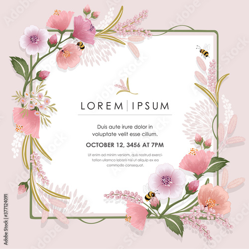 Vector illustration of a beautiful floral frame for Wedding, anniversary, birthday and party. Design for invitation card, picture frame, poster, scrapbook 