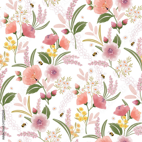 Vector illustration of seamless floral pattern in spring for Wedding, anniversary, birthday and party. Design for invitation card, picture frame, poster, scrapbook 
