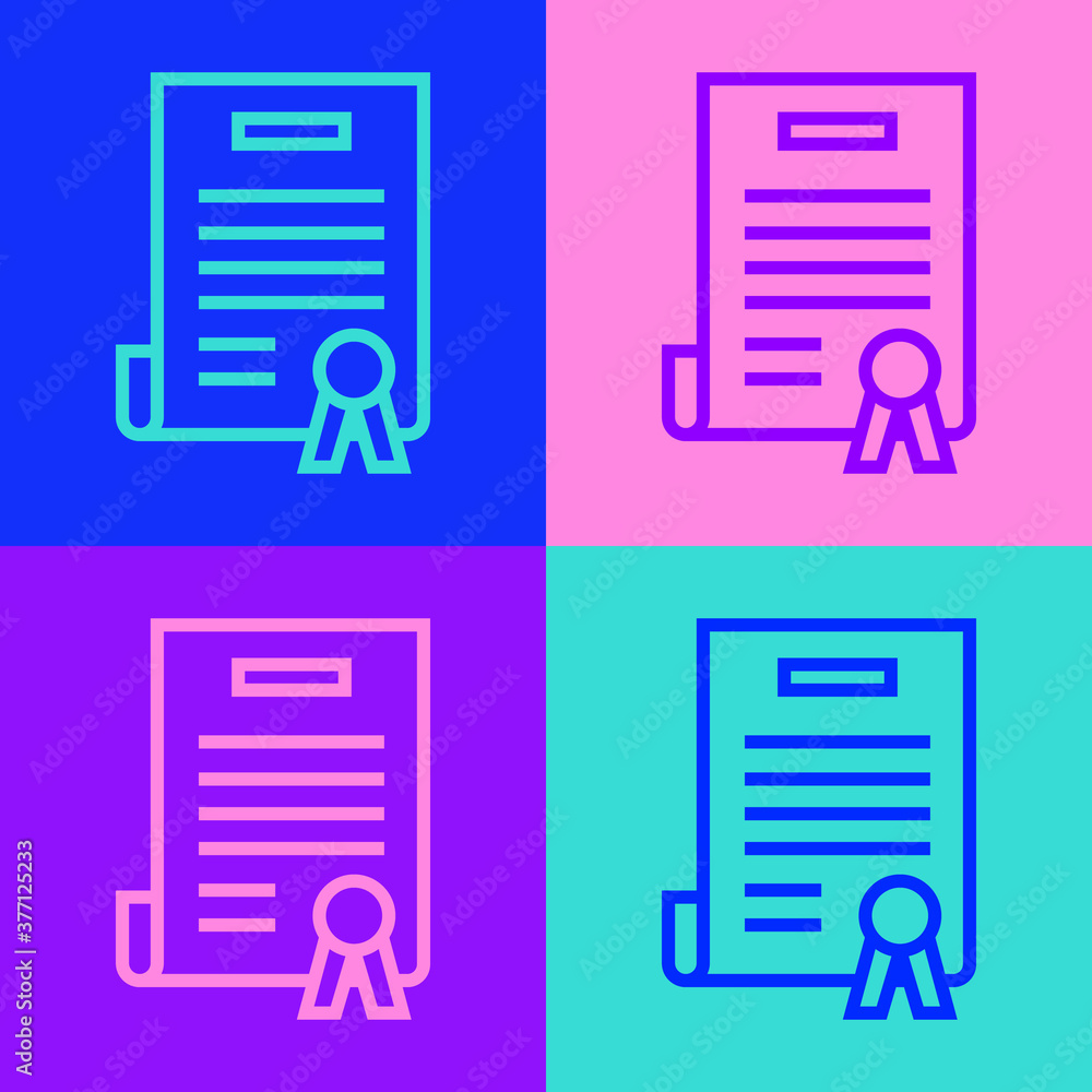 Pop art line Declaration of independence icon isolated on color background. Vector Illustration.