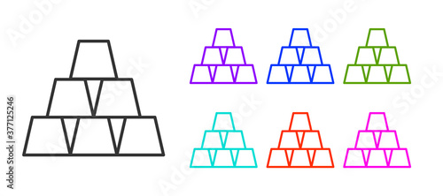 Black line Gold bars icon isolated on white background. Banking business concept. Set icons colorful. Vector Illustration.