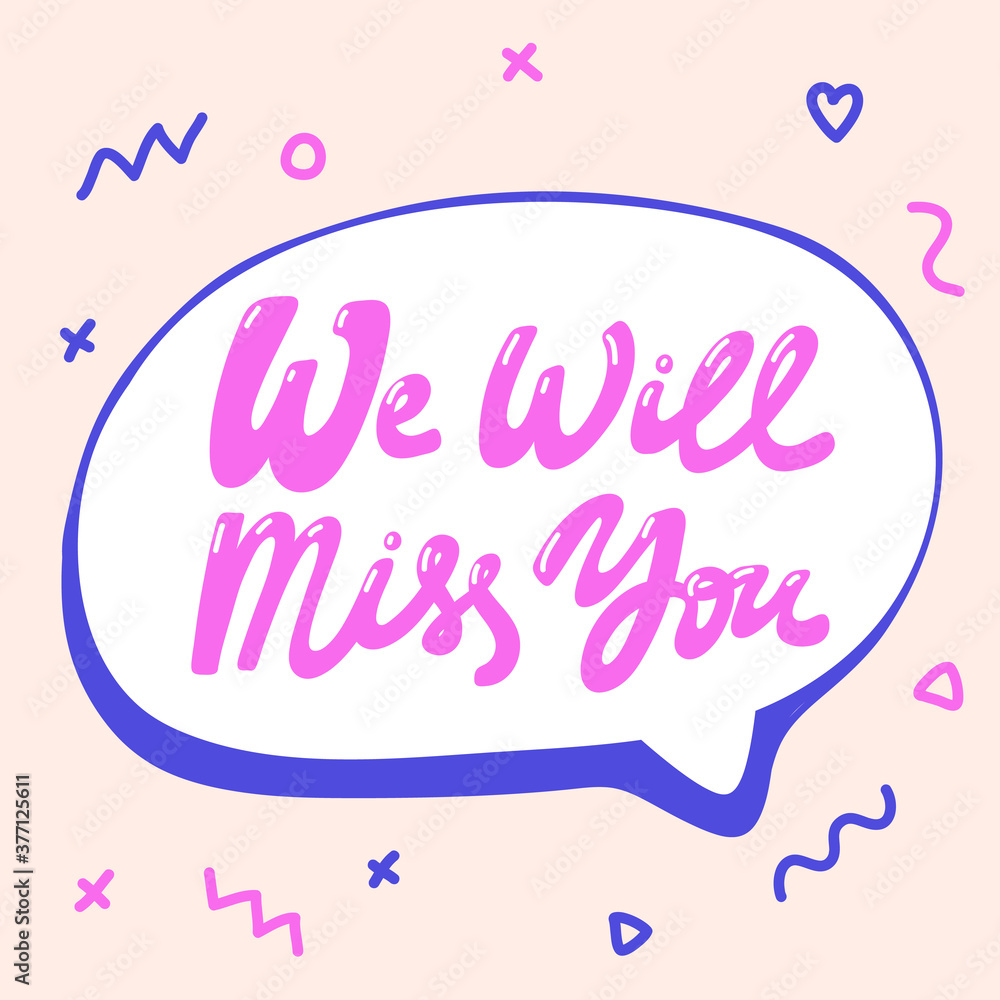 We will Miss You. Icon backdrop Sale website banner. Business card Vector collection. Discount offer sign. Sticker Price tag.
