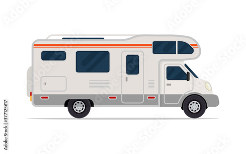 Leinwand Poster Modern camper van. Comfortable motorhome. Side view.
