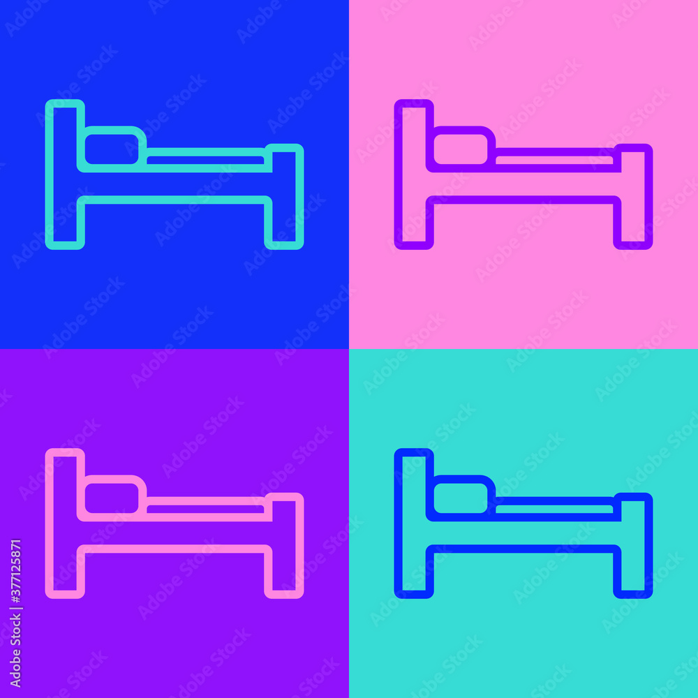 Pop art line Bed icon isolated on color background. Vector Illustration. Pop art line Bed icon isolated on color background. Vector Illustration.