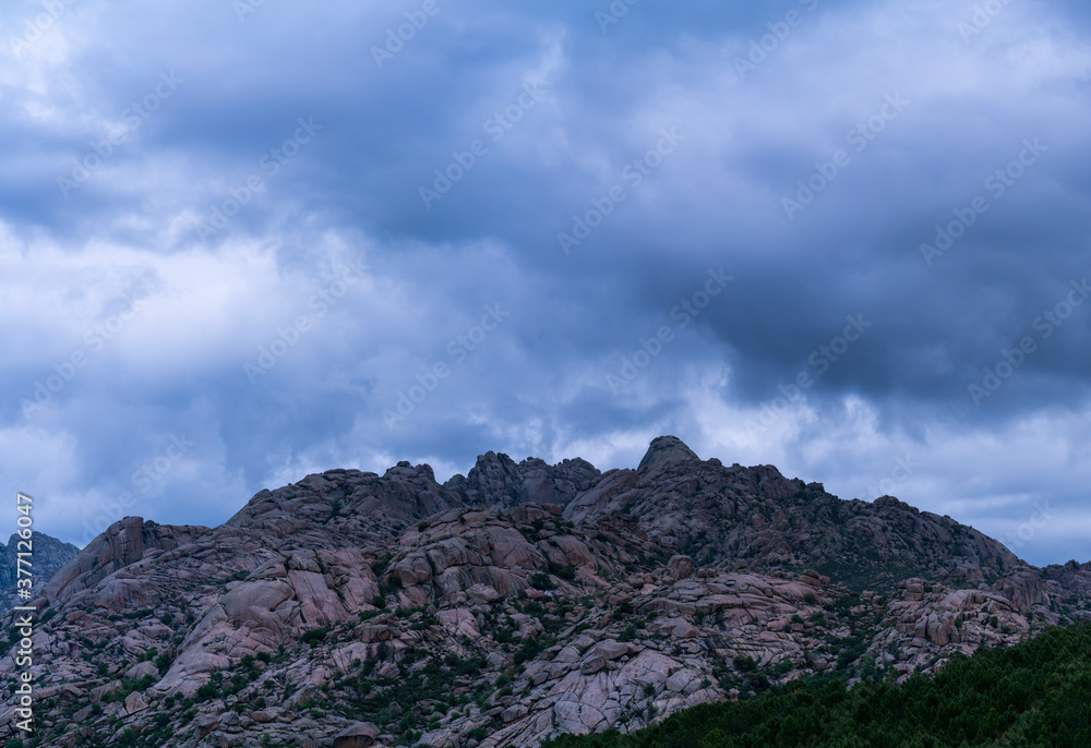 Panoramic view, El Yelmo and La Pedriza, Sierra de Guadarrama, Madrid, Spain, Europe