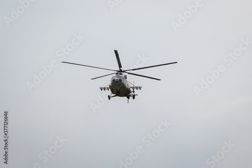 Military helicopter of the armed forces of Ukraine in the air