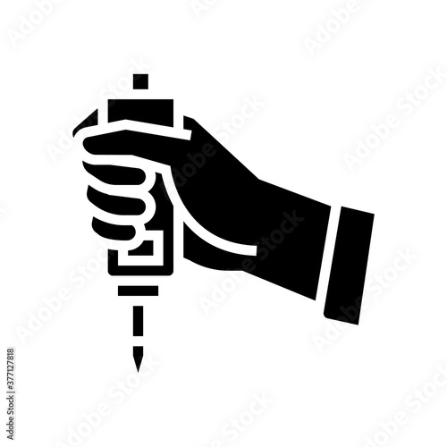 hand holding chemical tool glyph icon vector. hand holding chemical tool sign. isolated contour symbol black illustration