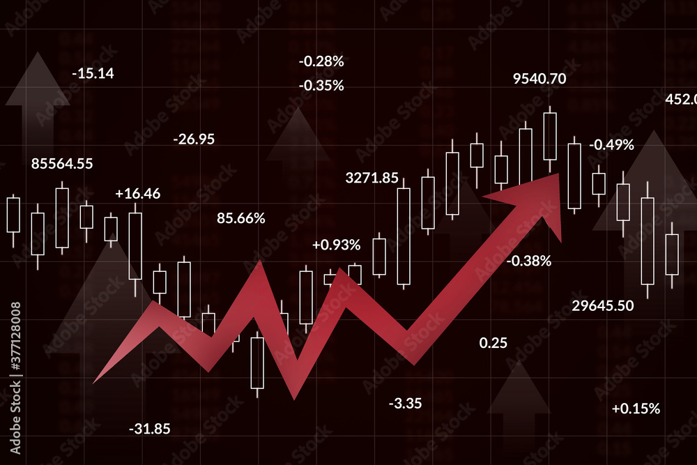 Stock market uptrend graph economic recovery chart. Stock exchange and forex investment and banking graph 2020