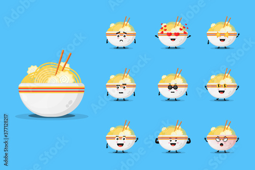 Cute ramen mascot design set
