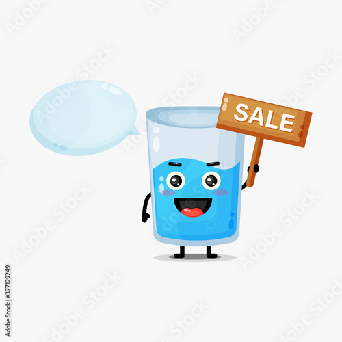 Cute water glass mascot with the sales sign