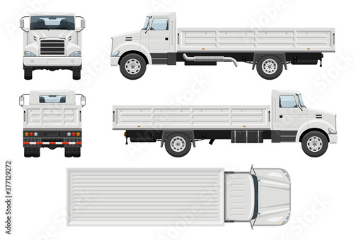 Dropside truck vector template with simple colors without gradients and effects. View from side, front, back, and top