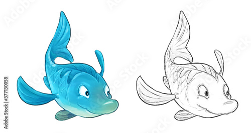 Cartoon animal fish and sketch illustration