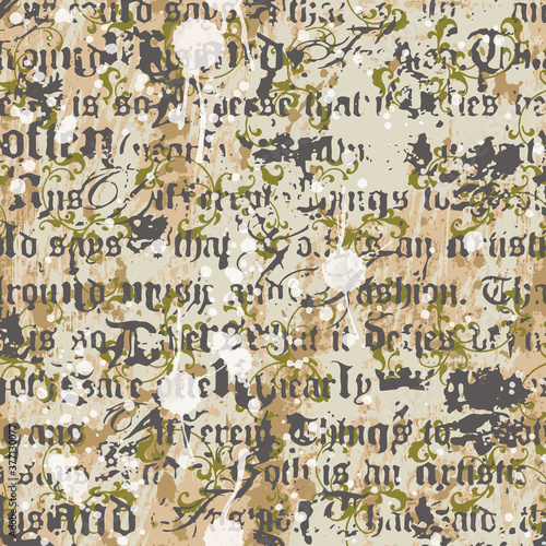 Gothic sign and arabesque urban graffiti abstract grunge vector seamless pattern