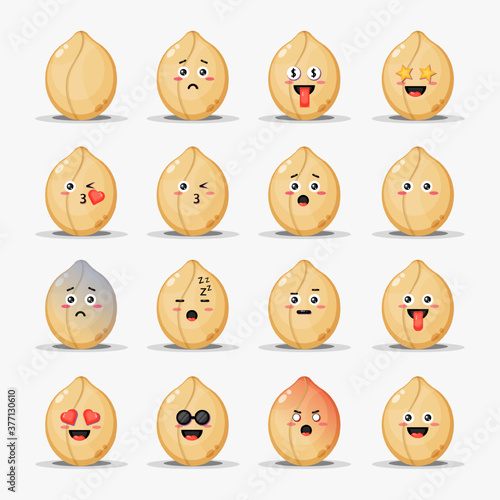 Set of cute peanuts with emoticons