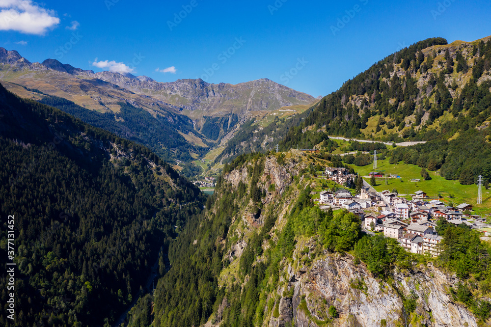 Aerial view of Pianazzo in Vallespluga, Italy