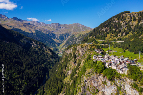 Aerial view of Pianazzo in Vallespluga, Italy