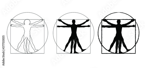 Vitruvian Man by Leonardo Da Vinci Concept of scientific propotion, drawing vitruvian Man about human anatomy (executed circa in 1490) by ancient manuscript of Roman master Marcus Vitruvius Pollio.