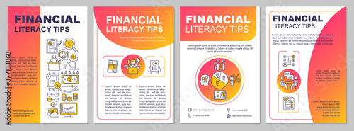 Financial literacy tips brochure template. Income growth. Flyer, booklet, leaflet print, cover design with linear icons. Vector layouts for magazines, annual reports, advertising posters